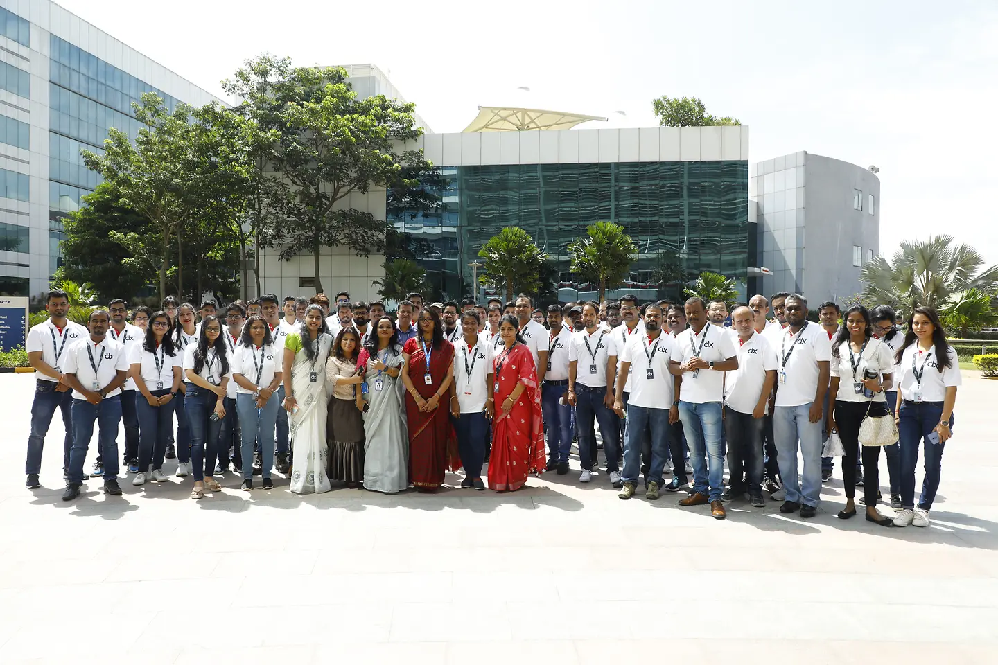 The GTC team standing in front of the new Global Technology Center in Bengaluru, India.